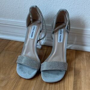 Steve Madden Silver Rhinestone Ankle Strap Heels